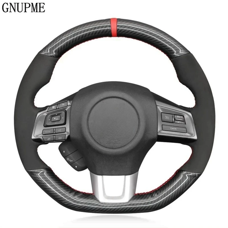 Non-Slip Black Carbon Fiber Suede DIY Car Steering Wheel Cover For Subaru WRX (STI) Levorg 2015 2016 2017 2018 2019 2020 2021