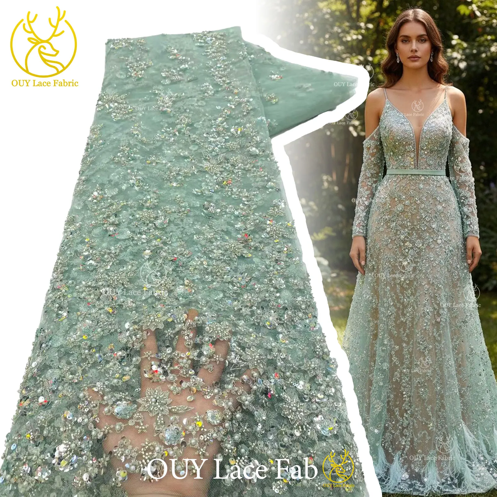 2026 New African Groom Embroidered Beaded Lace Fabric Nigerian French Sequin Lace Fabric for Bridal Wedding Party Dresses