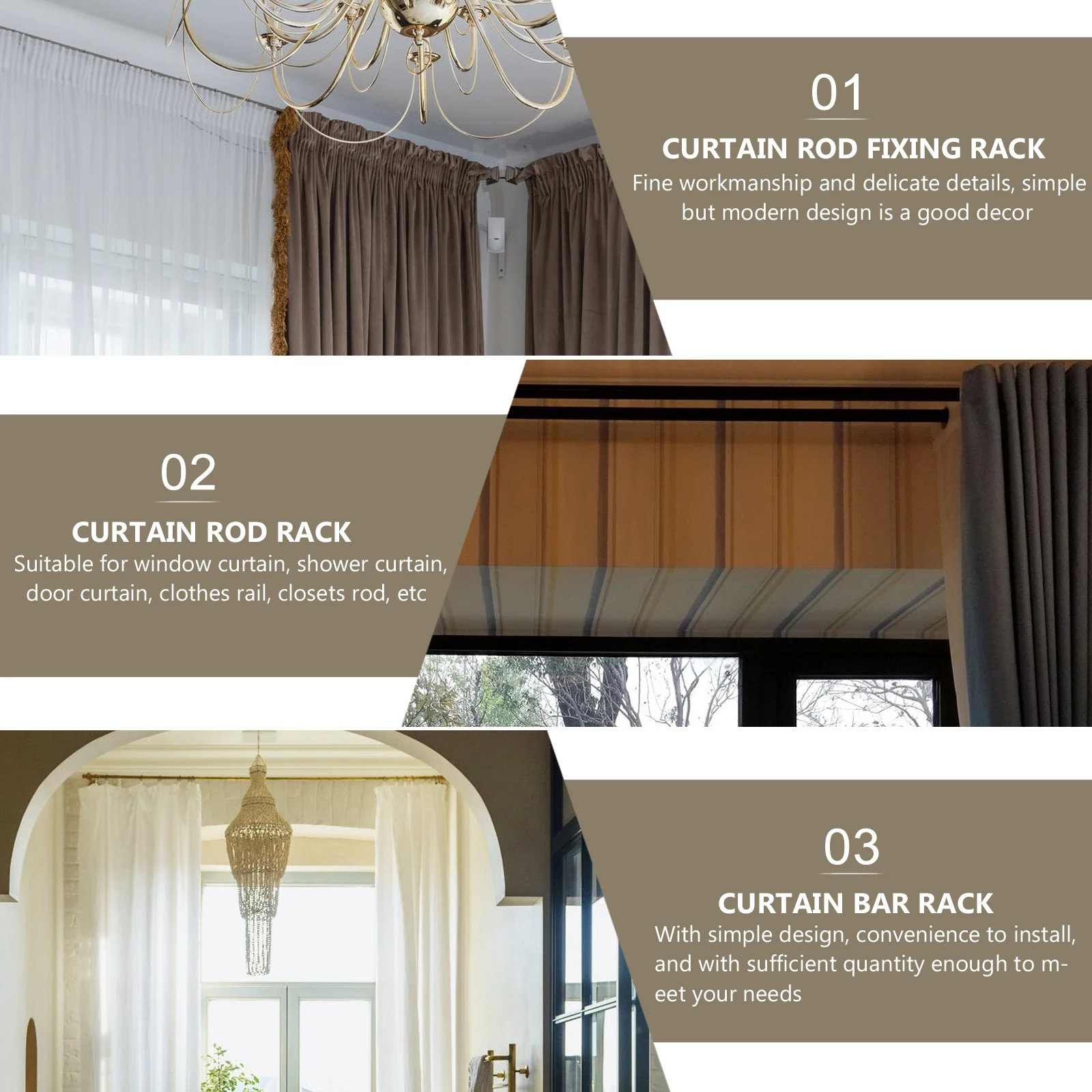 

4 Pcs Curtain Rod Accessories Material Simple Design Long Use Window Shower Door Clothes Rail Closets Rod Decorative