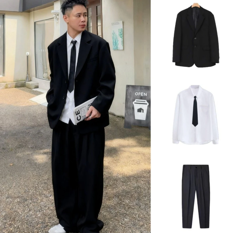 Men's Korean Style Slim Fit Business Casual Suit Set Wedding Groom Groomsmen Formal Wear Wrinkle-Free Blazer