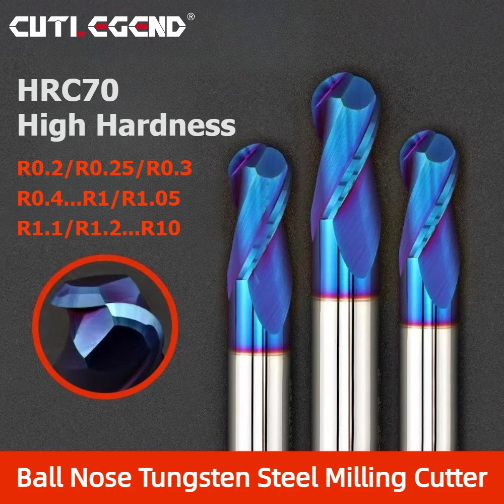 Vollhartmetall-Kugelfräser für gehärteten Stahl HRC70, blau nano-beschichtet, Kugelfräser mit Radius R0.2-R1-R2-R3-R4-R10 – Detail 1