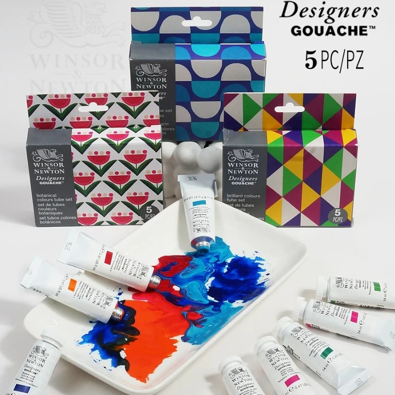 Winsor&Newton Designers Gouache 5x14ml Tube Opaque Watercolor Paint Strong Coverage Artist Painting Pigment Art Supplies