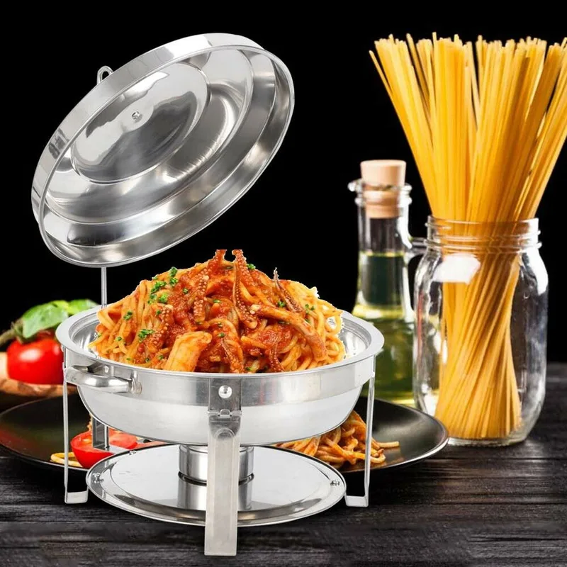 

7.5L Stainless Steel Chafing Dish Round Food Warmer Heat Container With Lid For Hotel Catering Buffet Party