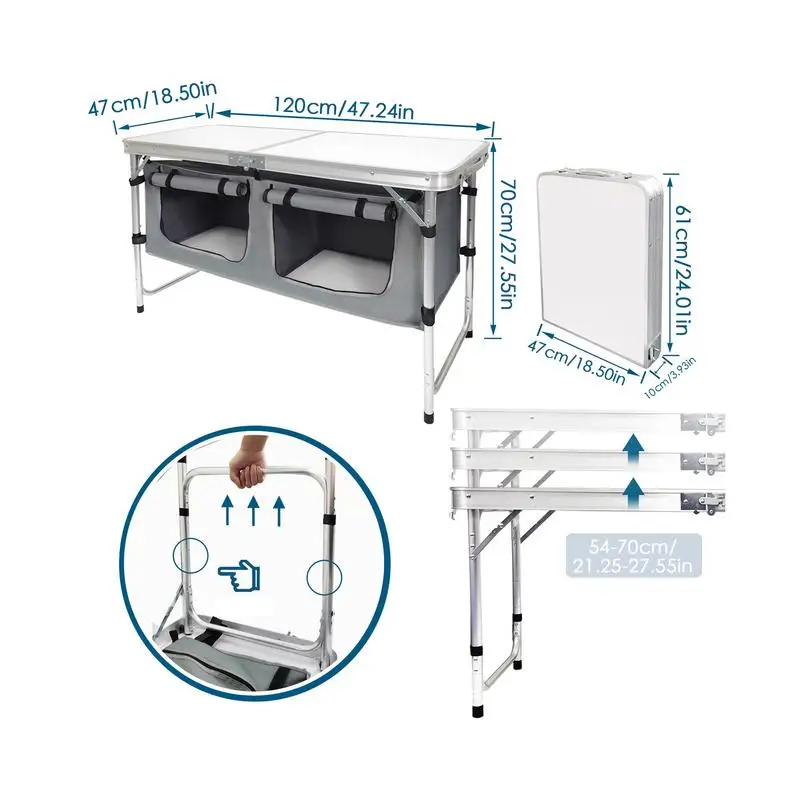 Imagem -06 - Mesa de Bolsa de Pano de Acampamento Liga de Alumínio Mesa de Armazenamento de Viagem com Armário de Pano Mesa Dobrável à Prova de Fogo