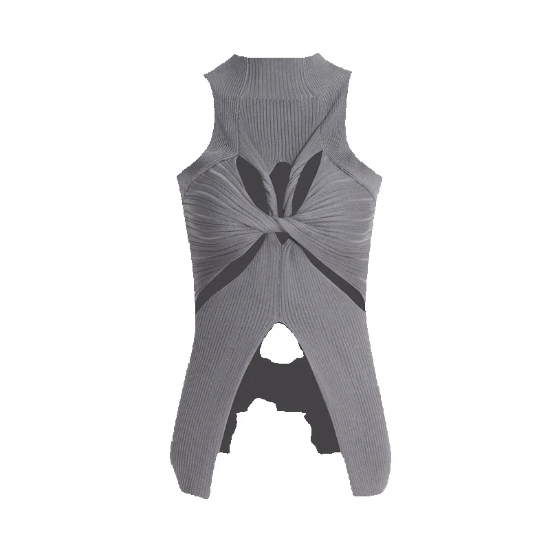 

Leisure And Sexy Style 2024 New High Collar Sleeveless Personalized Irregular Hollow Out Design Women's Knitted Tank Top