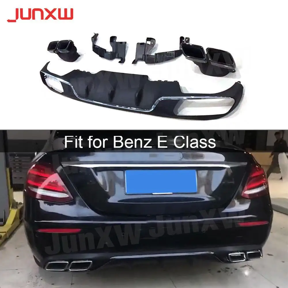 

For E Class PP Rear Bumper Lip Diffuser with Exhaust Tips for Mercedes Benz W213 2017-2019 Standard Change to E63 AMG Look