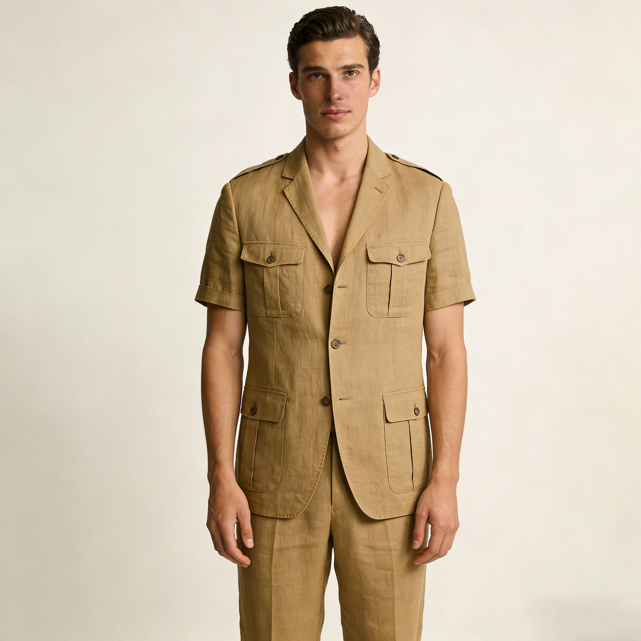 

Tailor-made Men's Suits Linen Single Breasted Notch Lapel Blazer Fashion Summer Short Sleeve Back Vent 2 Piece Jacket Pants