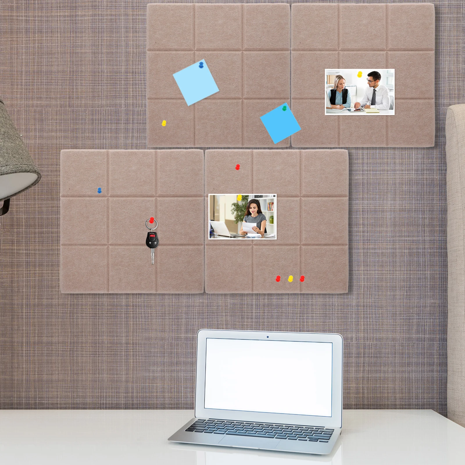 6 Pcs Bulletin Board Wall Sticker Self Adhesive Felt Tiles for Office Home Decor Photo Display Memo Pin Boards