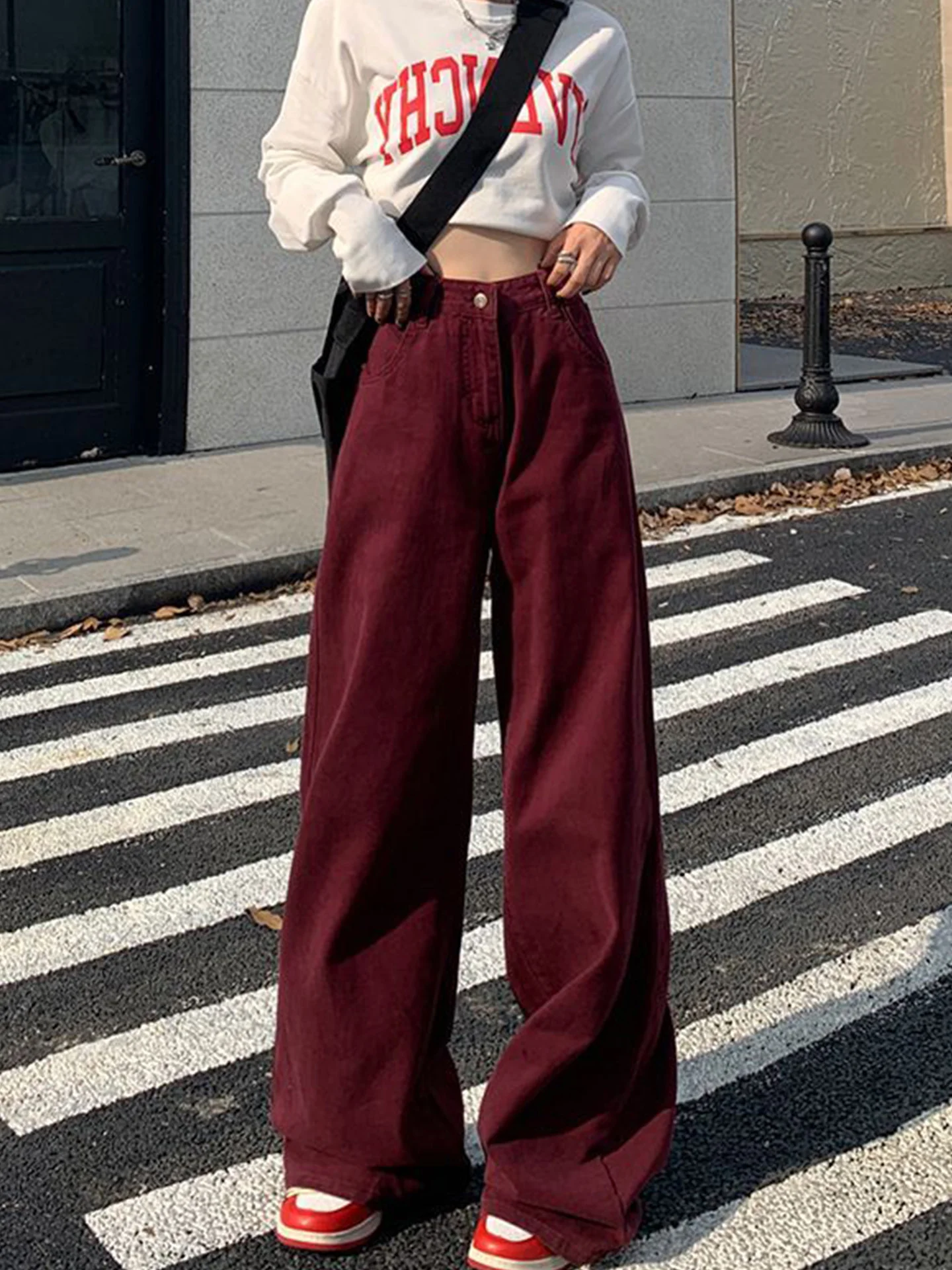 

American Sle Loose Wide Leg Denim Jeans Women High Waist Drapey Straight Leg Pants Slimming Casual Floor-Length Trousers
