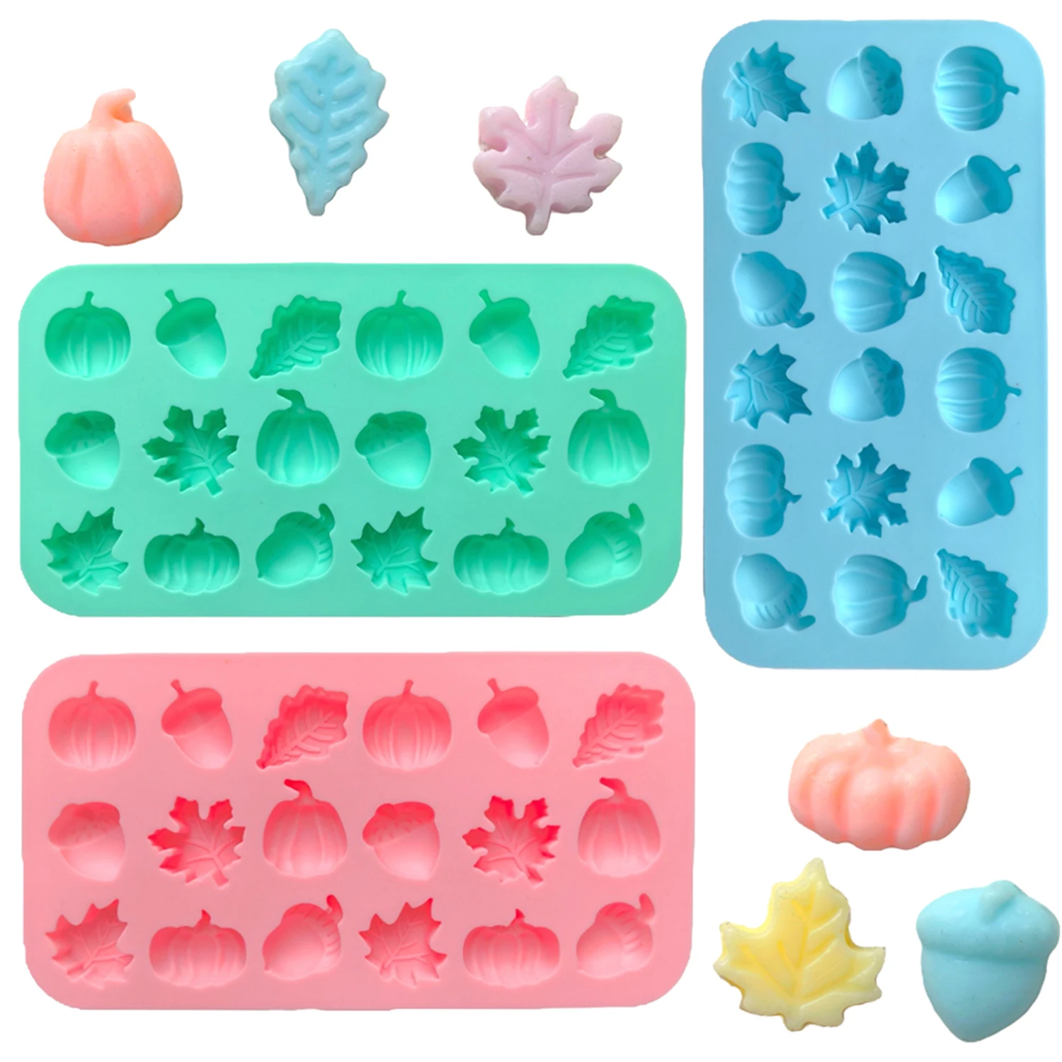 1/3pcs 18-Cavity Autumn Harvest Themed Silicone Mold 3D Pumpkin Maple Leaf Acorn Shaped Chocolate Biscuit Candy Mold