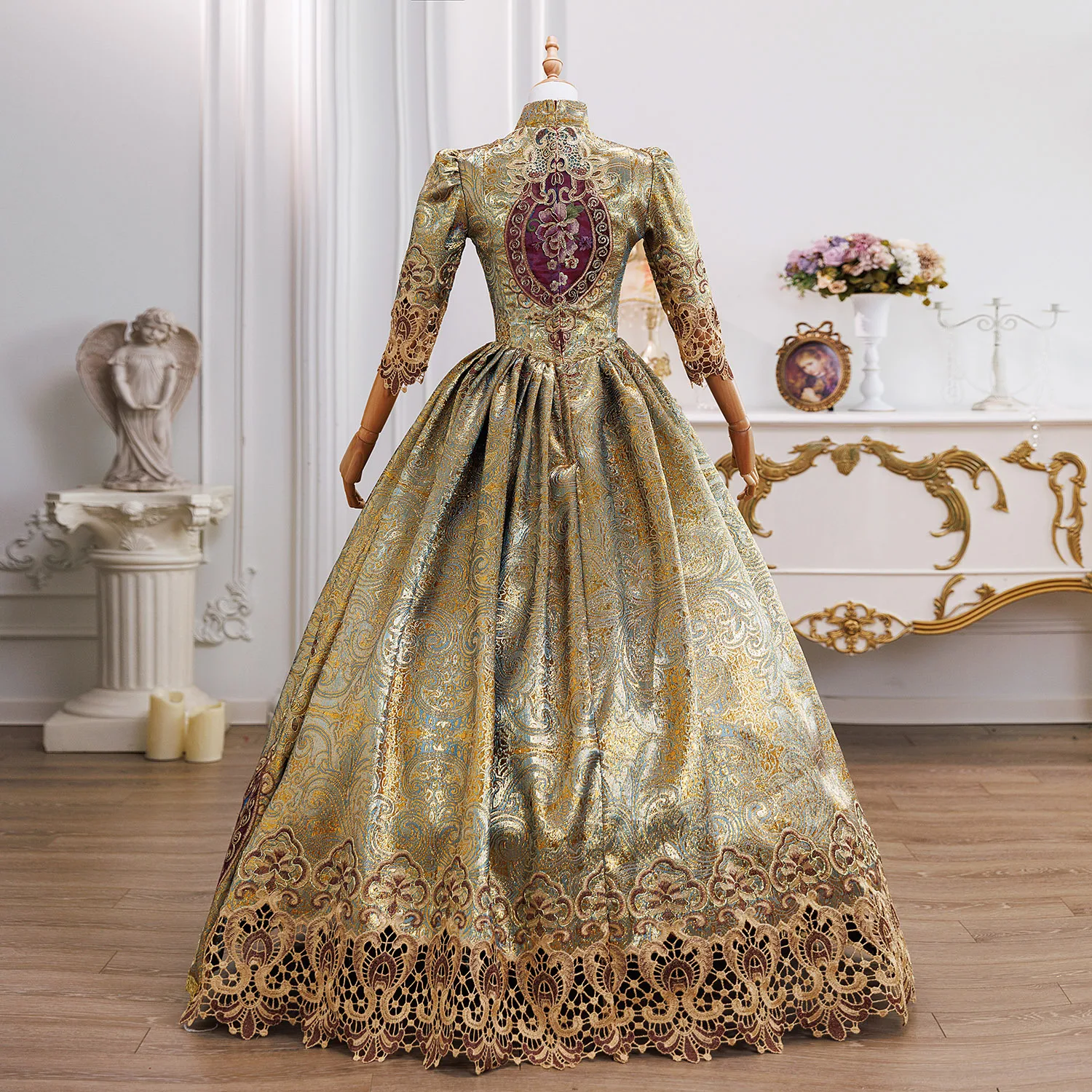 Elegancka suknia balowa z satyny w stylu georgiańskim, inspirowana Marią Antoniną, wiktoriańska suknia na przyjęcie dla kobiet.
