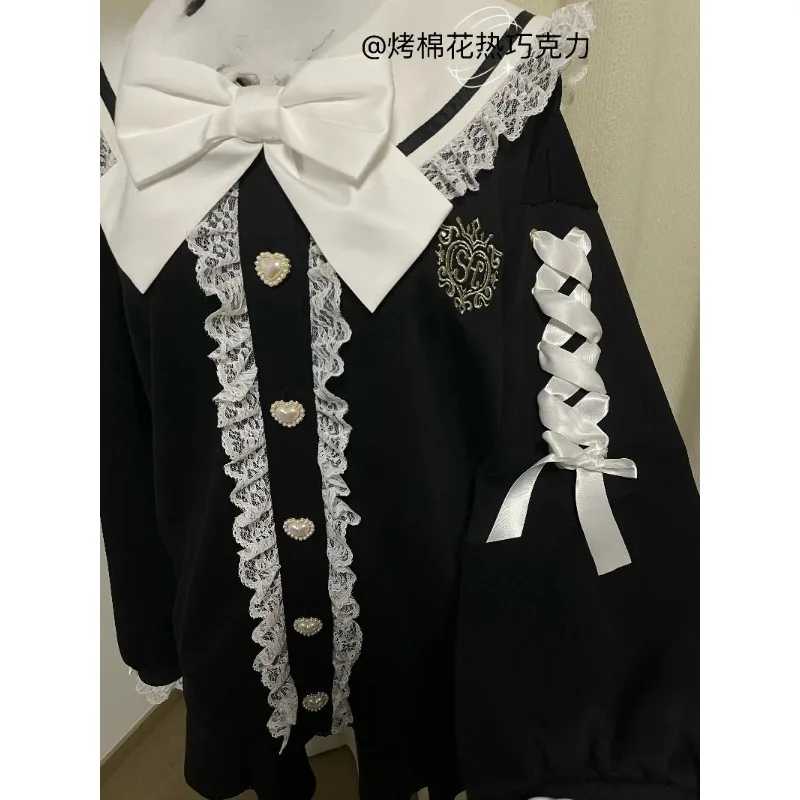 

Japanese-style SC Navy Collar Cross-ribbon Embroidered Cardigan Coat Sweet Girl's Bow Single-breasted Sweatshirt Jacket