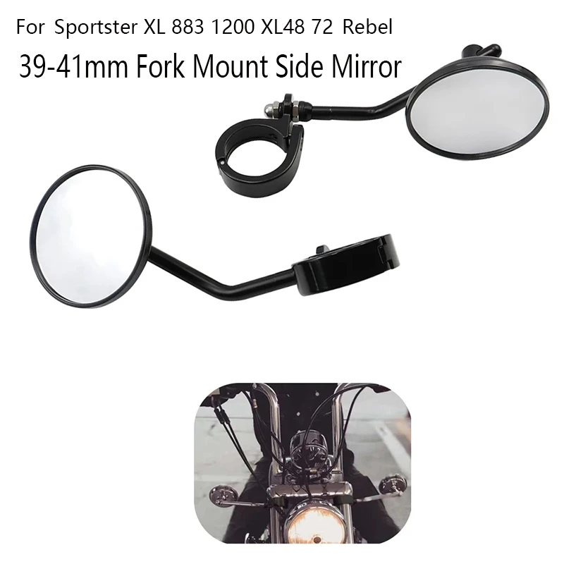 1 Pair Motorcycle Rear View Mirrors 39-41Mm Fork Mount Side Mirror For Honda Rebel Black