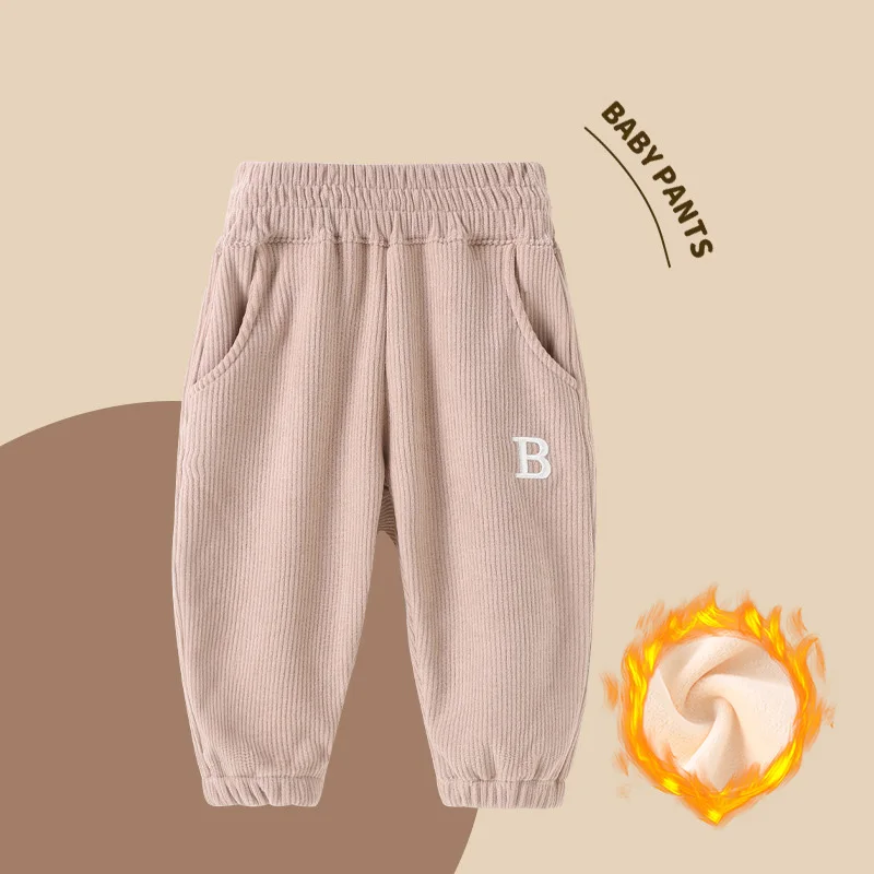 Autumn Toddler Girls Sports Pants Fleece Warm Printed Corduroy Infant Baby Girl Pants Loose Casual Elastic Waist Kids Girl Pants