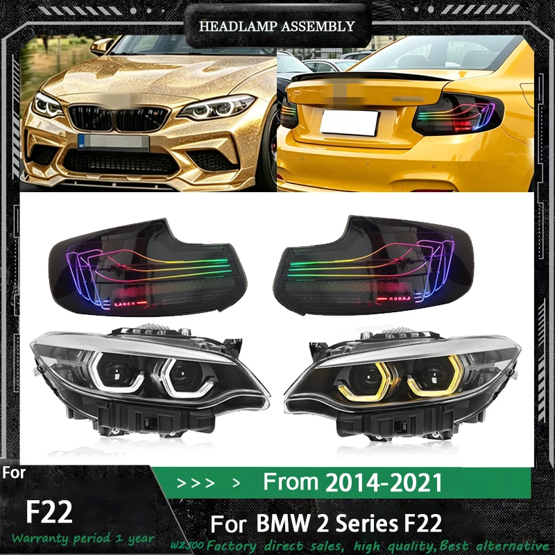 For BMW 2 Series F22 F87 Headlight & taillight 2014-2021 Yellow And White DRL Dynamic Turn Signal LED Headlight Auto Accessories