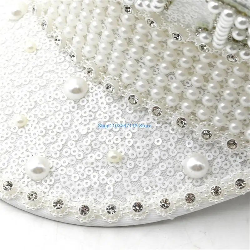 

P88B Sparkling Captain Hat Pearls Sequins Hat for Bachelorette Party Disco Captain Hat Disco Hat for Actor Actress