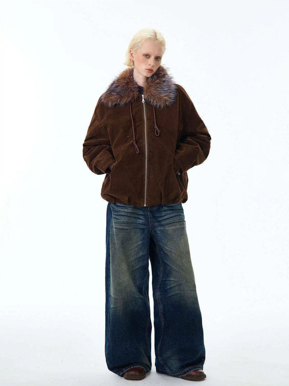 

Свободная замшевая куртка с отстегивающимся меховым воротником, теплый наполнитель из полиэстера, осенне-зимняя верхняя одежда для мужчин и женщин