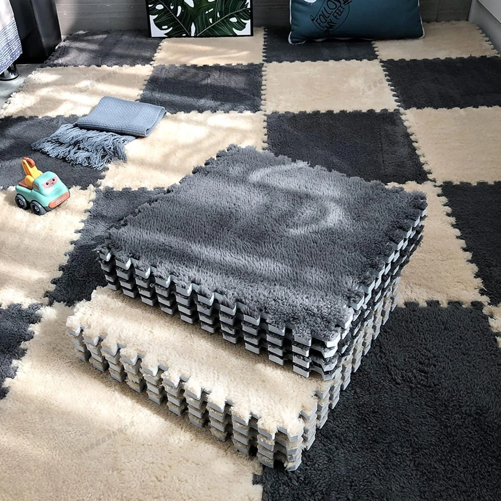 10 Stück weiche Plüsch-Babyspielmatte, EVA-Schaum, Puzzle-Teppich, 30 x 30 cm, Kindermatte, warm halten, für Kinderzimmer, Babyspielzeug, Bodenspielmatte