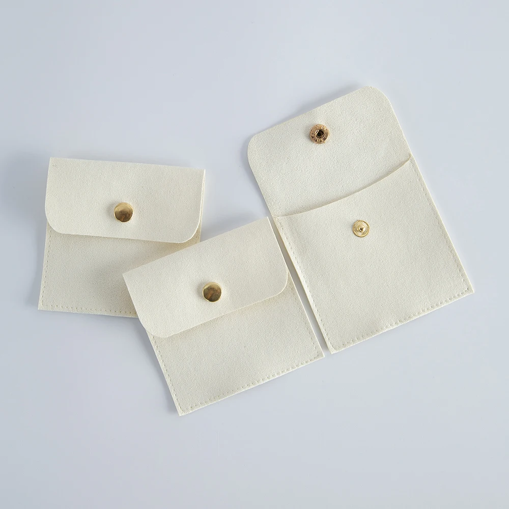 5pcs Beige Microfiber Jewelry Snap Bags for Storage
