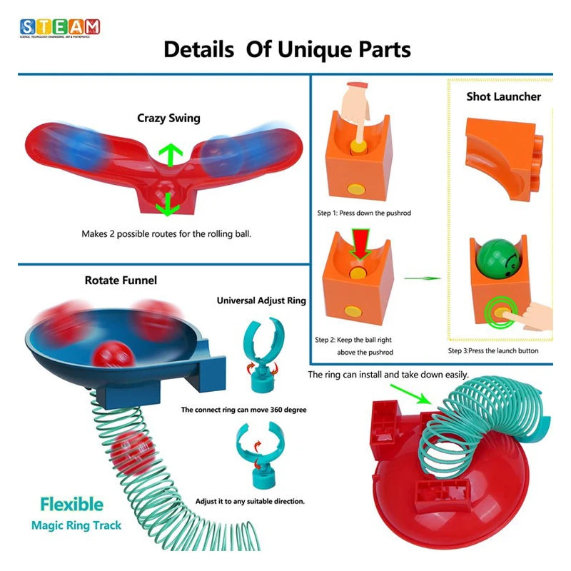 Catapulte marbre course balle piste blocs de construction classique gros blocs briques ensemble marbre piste course ensemble et tige apprentissage jouets pour les enfants