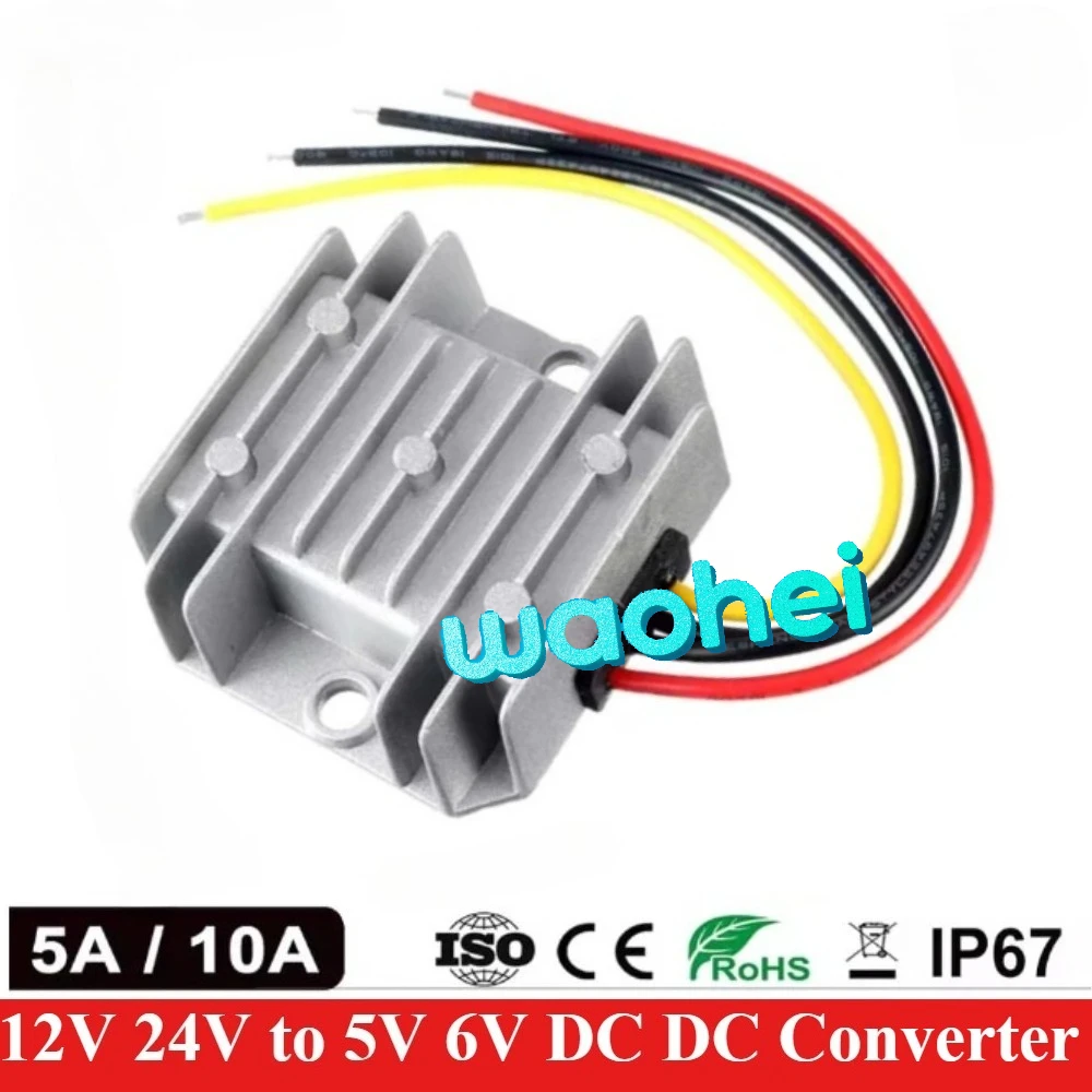 12V 24V to 5V 6V 5A-10A Step Down DC Converter 12 Volt to 5 Volt 50W Voltage Stabilizer Buck Vehicle Power Supply for Cars CE