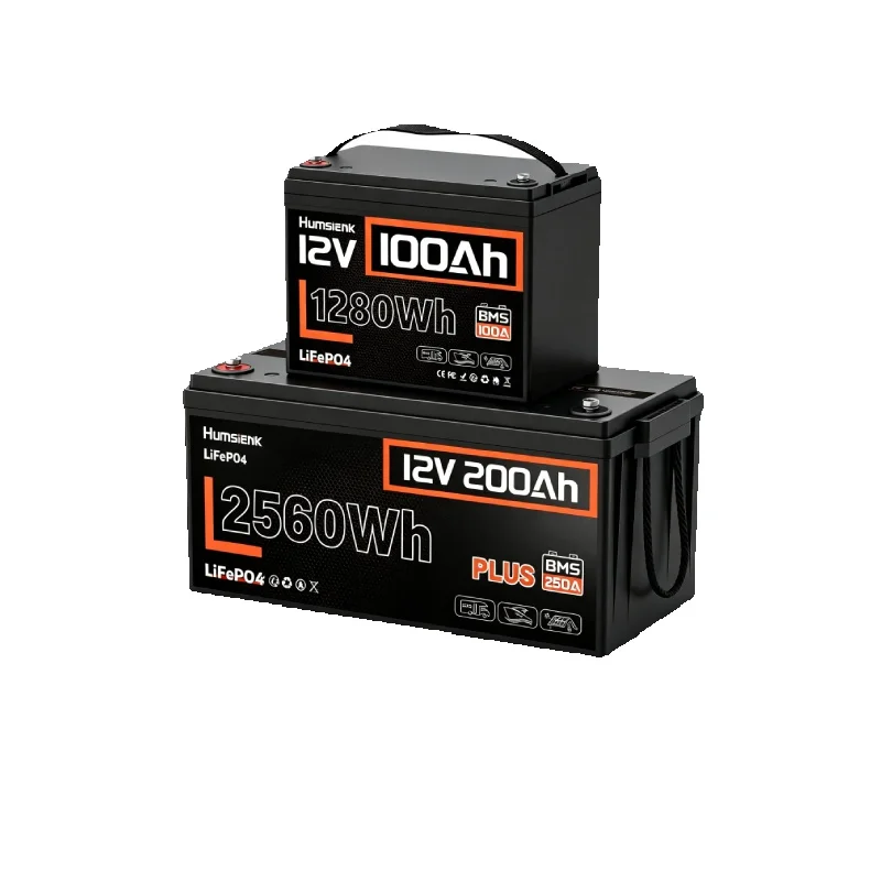 Humsienk 12V LiFePO4 Lithium-Batterie 100Ah/200Ah/300Ah mit integriertem BMS, wiederaufladbare Eisenphosphat-Batterie für Wohnmobile, Solarpanels, Marineanwendungen, Trolling-Motoren, netzunabhängige
