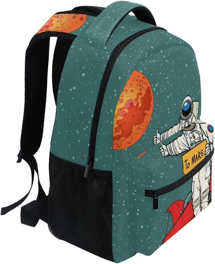 Retro Astronaut Space Cartoon Grote Rugzak Gepersonaliseerde Laptop IPad Tablet Reisschooltas met meerdere vakken
