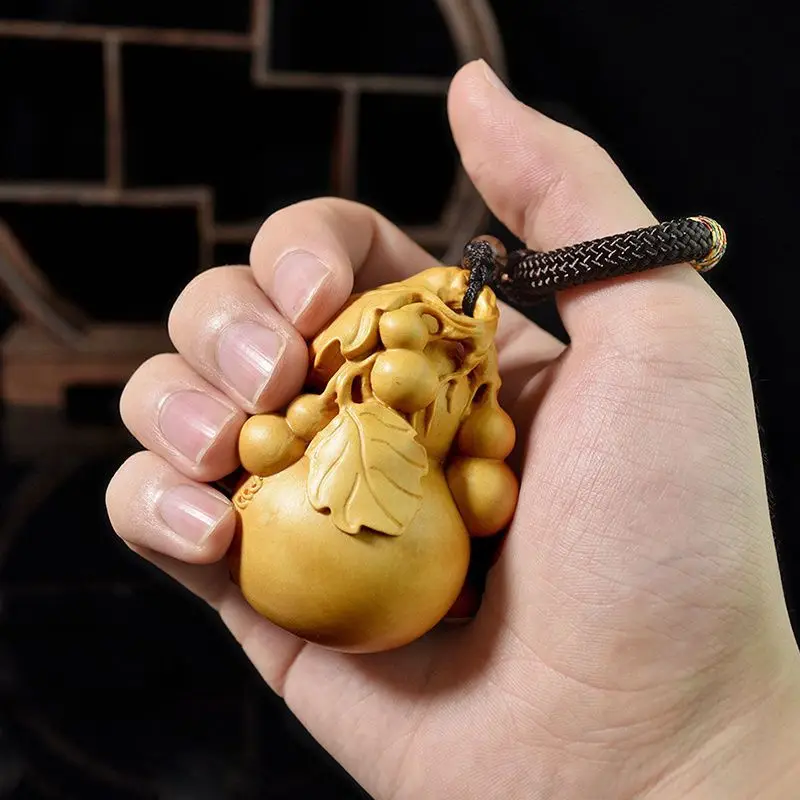 Small Leaf Boxwood Carving Text Play Hand Twist Small Gourd Hand Handle Play Piece Fulu Car Pendant Fulu Full Hand Handle Piece