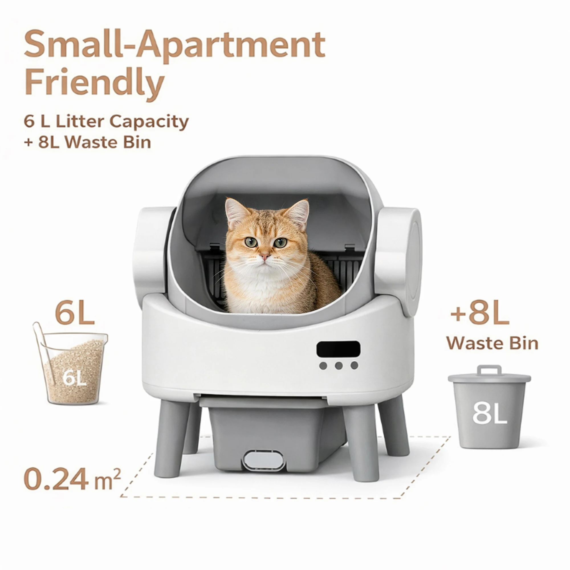 8L Big Capacity Automatic Cat Litter Box Can Be Used For 14 Days Integrated Safety Self Cleaning Cat Litter Box For Multiple Cat