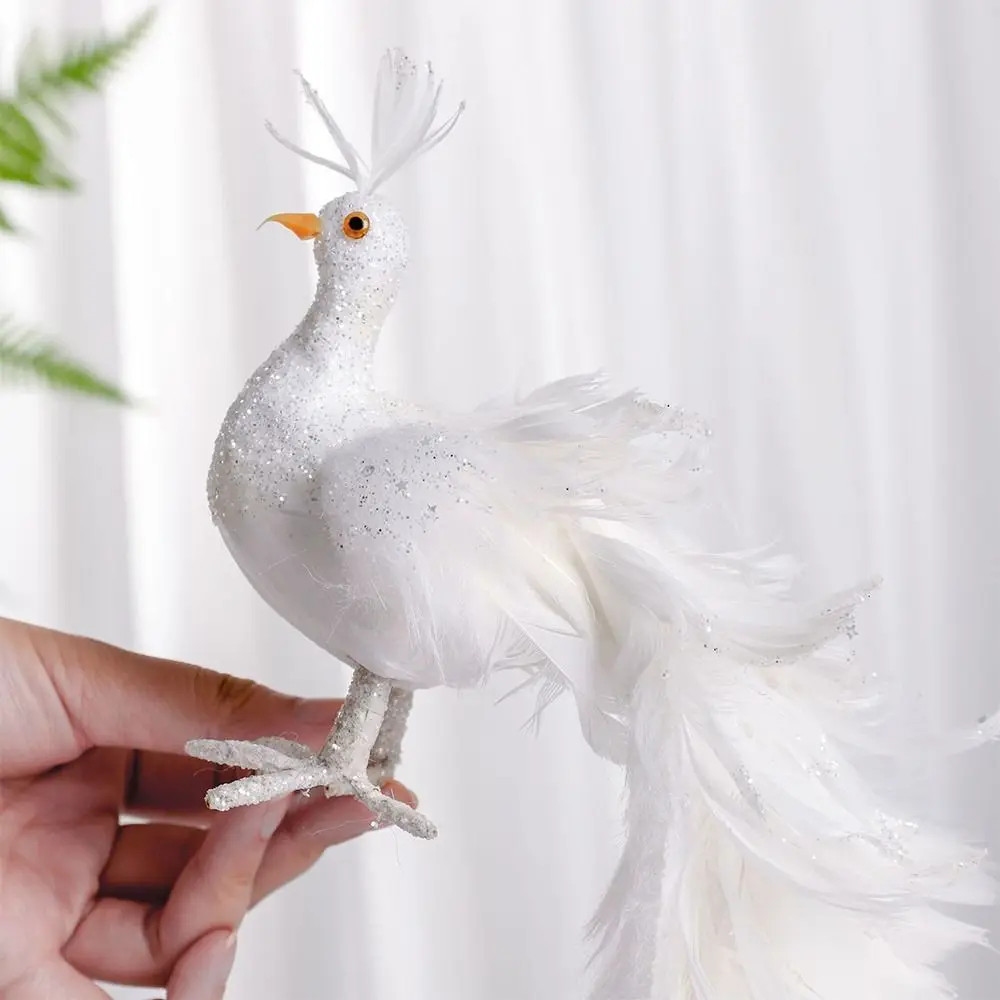 Simulation White Peacock Beautiful Light Weight Christmas Tree Decoration Attractive Home Decoration Real Feather Pendant