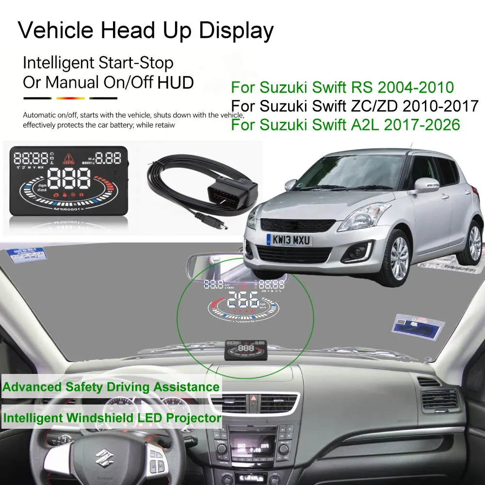 Car HUD Head Up Display For Suzuki Swift RS 2004-2010 ZC/ZD 2011-2017 A2L 2018-2026 Auto Electronics Accessories