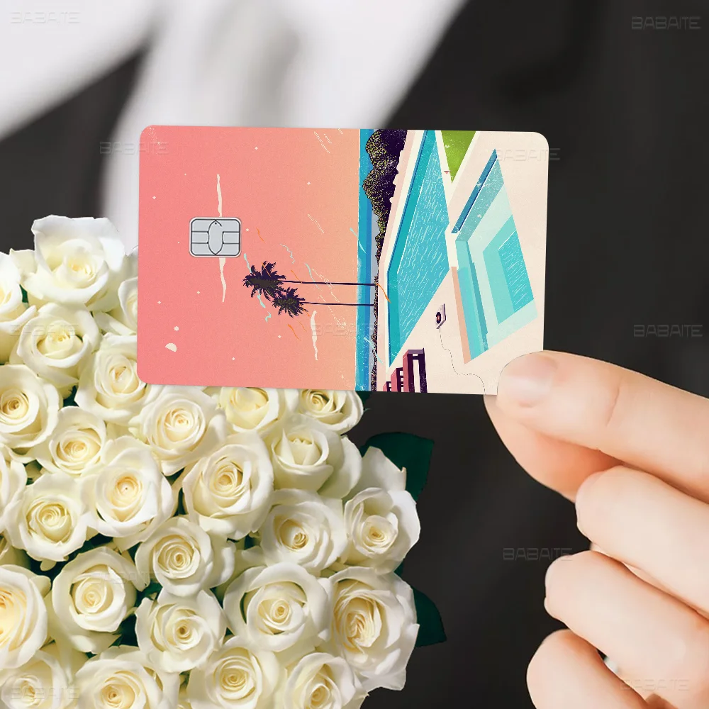 هيروشي ناجاي Vaporwave اليابان شاطئ مدينة الصيف أنيمي ملصق فيلم غطاء الجلد لبطاقة الائتمان بطاقة الخصم البنك الجبهة #3