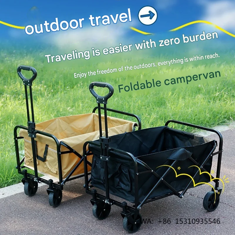 Heavy Duty Foldable Camping Trolley Wagon Large Capacity All Terrain Wheels Portable Hand Cart for Outdoor Picnic Beach