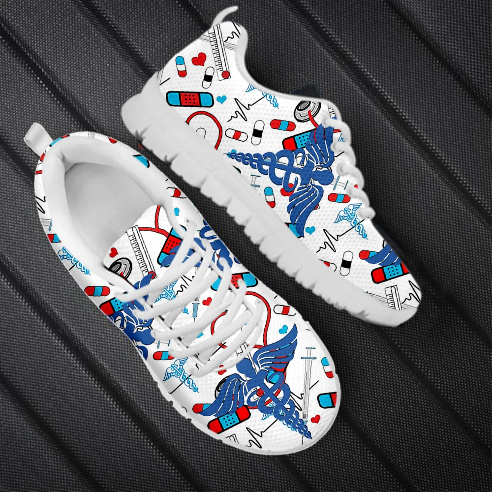 INSTANTARTS Paramedic EMT EMS Pattern Casual Sneakers for Female Comfortable Lace-up Running Shoes Light Flat Shoes Zapatillas