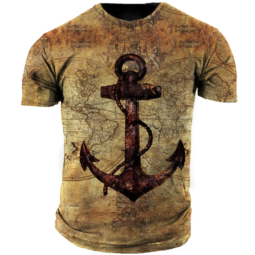 Summer T-shirt Men 3D Compass Print Short Sleeve Tops Navigation Graphic 2023 Vintage T Shirt Oversized Tee Shirt Men Clothing