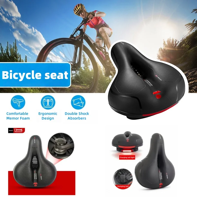 Sillín de bicicleta cómodo y transpirable para hombre, asiento ancho absorbente de golpes para bicicleta de montaña y carretera, seguridad ligera y cómoda