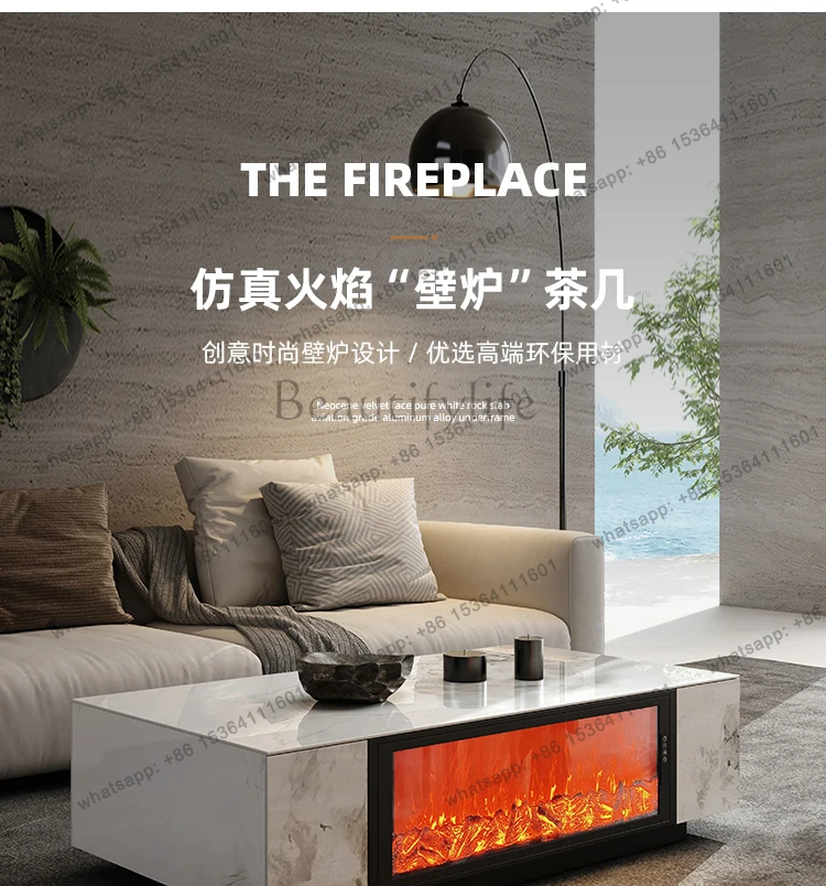 Living room 3D electronic fireplace decoration simulation flame integrated floor slate light luxury coffee table