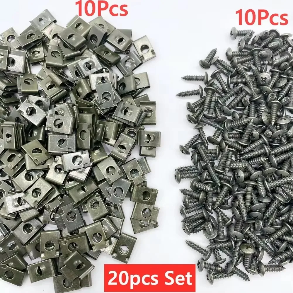 100 stks-10 st Gemengde Auto Metalen Schroef Tikken Fastener Clip U-Type Clip met Schroef Anti-roest Bescherming Clip Schroef Gesp Ijzeren Plaat