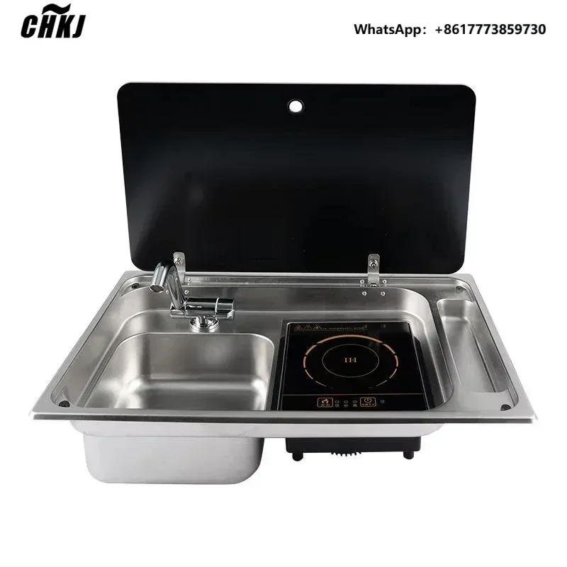 

CHKJ RV Stainless Steel Stove Sink And Induction Cooker Combination Unit With Tempered Glass Lid For Caravan Motorhome Yacht