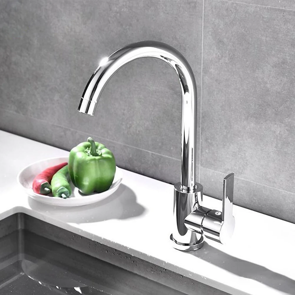 Kitchen Faucet Brushed Stainless Stee 360 ° Rotating Swan Neck Cold And Hot Mixer Taps Deck Mounted Single Handle Faucet