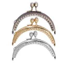 8.5CM Kiss Clasp Lock Purse Frame Metal Purse Frame Coin Bag Kiss Clasp Lock Arch Antique Bronze Oval Clear Rhinestone
