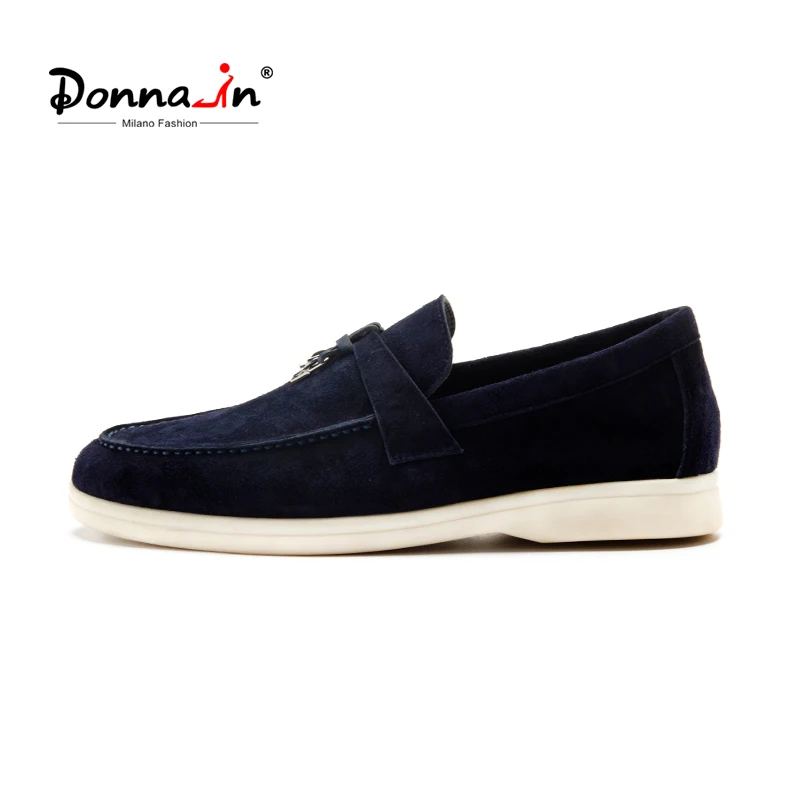 Donna-in Luxury Sheepskin Natural Suede Leather Women Loafers Soft Rubber Sole Slip-On Casual Female Shoes Plus Size Low Heel