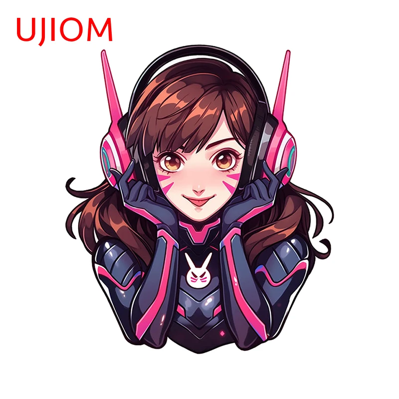 UJIOM 13cm X 11.3cm D.Va Overwatch Anime Cute Wall Stickers Personality Amusing Refrigerator Kids Room Decal Decoration