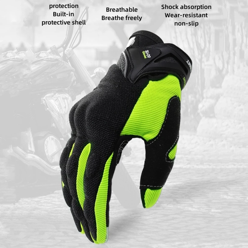 Breathable Full Finger Motorcycle Gloves Racing Anti-Slip Gloves Unisex Riding Gloves Black/Green/Orange/Pink/Purple S-XXL