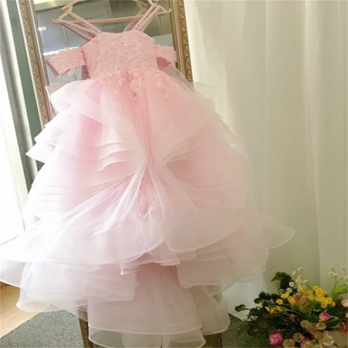 Fluffy Tulle Off Shoulder Flower Princess Dress First Christmas Communion Dress Prom Evening Party Children's Dress