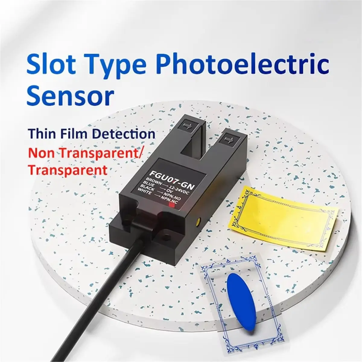 FGU07-GN U-Slot Photoelectric Sensor 7mm with Potentiometer Adjustment for Detection Transparent/Opaque Sealing Films