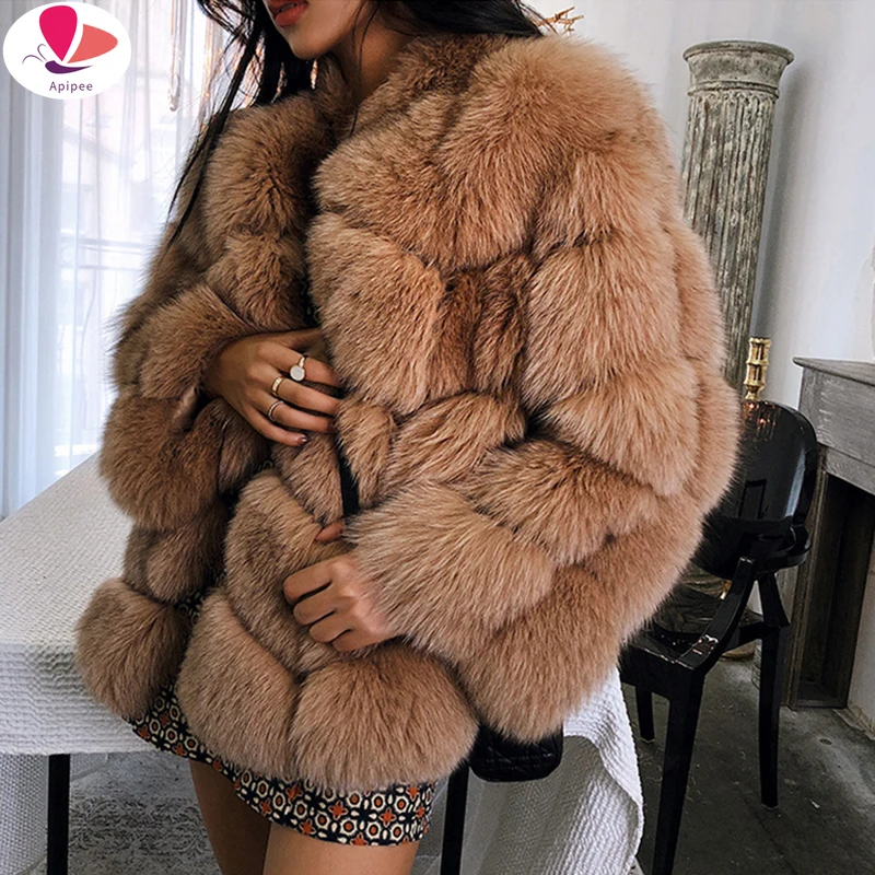 2024 Autumn Winter New Faux Fur Coat Long Section Stitching Fox Fur Coat Large Size Coat