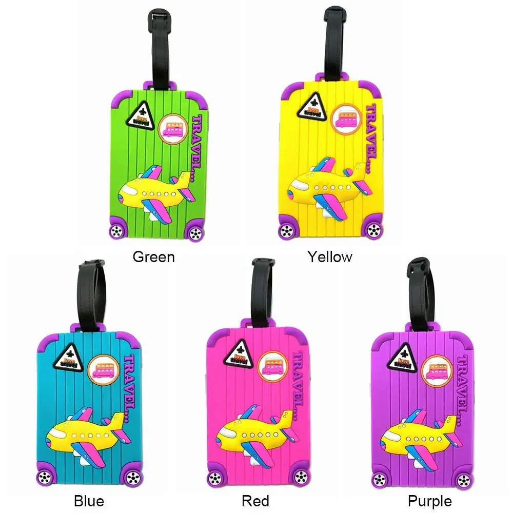 PVC Luggage Tags Portable Soft Silicone Anti-lost Baggage Label Cartoon Airplane Travel Supplies Suitcase Tags