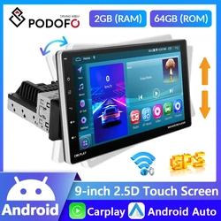 Podofo-Radio estéreo para coche, reproductor Multimedia con Android, 1 din, Carplay, pantalla extraíble, voz IA, Bluetooth, EQ, FM, Mirror Link