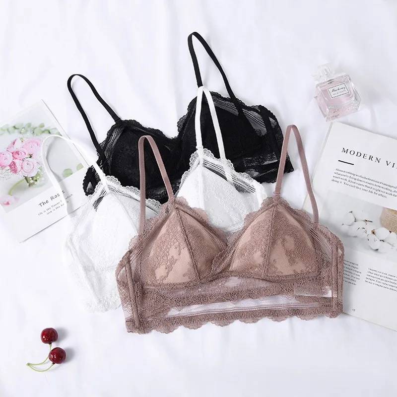 Sexy Lace Bra Deep U Backless Bralette Triangular Soft Seamless Underwear Women Low Back Transparent Bras Tank Tops